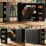 360° Rotating Kitchen Island Cabinet — Swivel Storage Sideboard with Shelves, Black